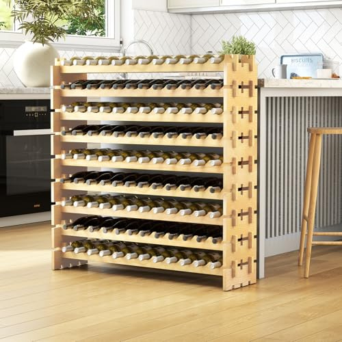 GIANTEX Étagère à vin empilable en bois, porte-bouteilles pour 108 bouteilles, armoire à vin avec support à vin à 9 niveaux, porte-bouteilles modulaire pour cuisine bar, étagère en bois 120 x 29 x 118