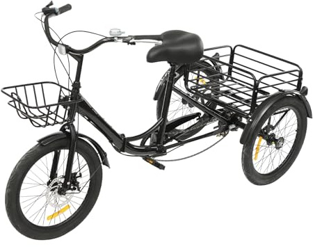 KKVUIIFF - 20 Zoll Klapprad Dreirad, Dreirad für Erwachsene, 7 Gang Erwachsenendreirad mit Korb, für Einkaufen, Ausflüge & Trainieren (Schwarz)