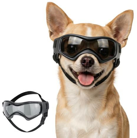 Namsan Occhiali da sole per cani extra piccoli, protezione UV per cani con cinturino regolabile, occhiali da moto per cani di piccola taglia, colore nero