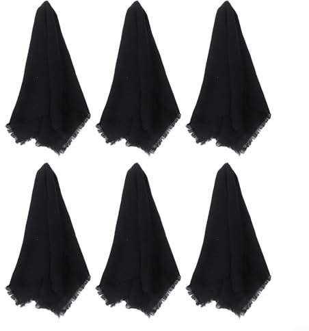 Tovaglioli in cotone e lino, set da 6 tovaglioli in cotone con frange, per tavolo da pranzo, festa di nozze, ristorante, tovagliolo di stoffa confezionato (nero)