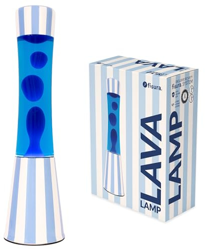 Fisura – Lampe à lave bleue. Lampe décorative relaxante au design original pour maison ou bureau, base à rayures, liquide et lave bleus, ampoule de rechange incluse, 11 x 11 x 39,5 cm