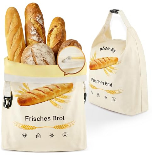 alasemo Sacchetti Per Pane Riutilizzabili In Cera D'Api, Confezione Da 2 Con Base Autoportante, Mantengono Il Pane Fresco Con Cerniera E Chiusura A Scatto, Due Misure: L 35×25×10cm E S 31,5×21×10cm