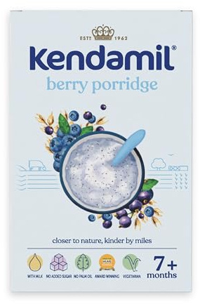 Kendamil Berry Baby Porridge (7+ Months) – Baby Weaning Porridge – Easy Just Add Water Fruit Cereal, Essential Vitamins & Minerals – 7x150g (approx. 35 Servings)