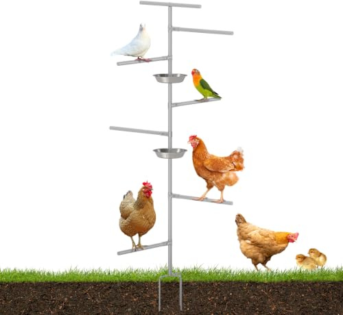 Chicken Perch Toy for Coop, Metal Chicken Perch Stand Feeding Tray, Bird Feeder Pole for Chicken Coop Accessories for Bird Parrot Poultry Rooster