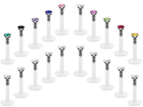 Crdifu 20pcs l¨¨vre Labret Stud Retainer Set Bioflex Barres Flexibles 6/8 / 10mm Tragus Cartilage Helix Piercing Bijoux