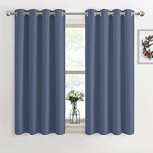 PONY DANCE Blackout Thermal Insulated Curtains for Bedroom - Eyelet Black Out 2 Panels for Energy Saving Decorative Door Curtains, 46 inch x 54 inch (Width x Length), Haze Blue