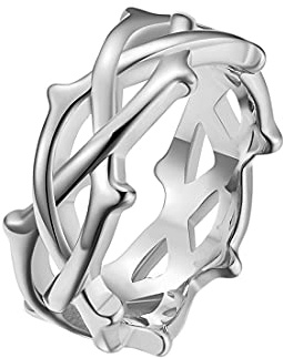 HIJONES Homme Femme Acier Inoxydable Bague de Déclaration Couronne D'Épines de Branche Alliance Argent Taille 65