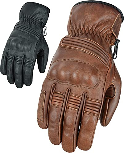 Texpeed Mens Motorcycle Leather Gloves - Motorbike Riding Biker Moped Warm Winter Gloves With Armour Protection Brown - L