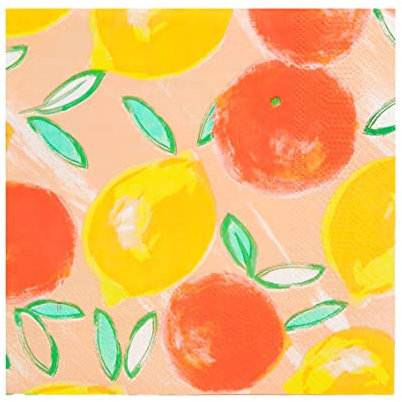 Talking Tables 20 Stück Servietten Zitrusfrucht Zitronen und Orangen | Bunte Papierservietten für Decoupage | Einweg-Partygeschirr für Sommer, Essen im Freien im Garten, Picknick, BBQ, Rosa, Mittel