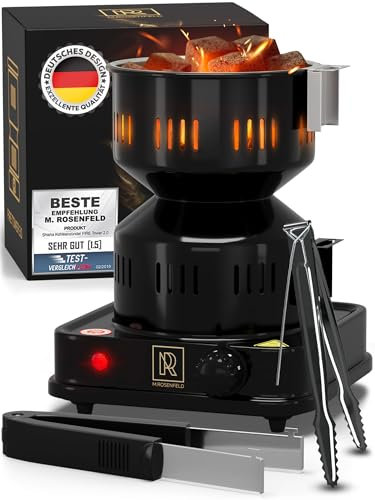 Allume charbon chicha M. ROSENFELD FIRE Tower 3.0 avec câble de 150 cm, Allume charbon electrique panier à charbon amovible et 2 pince + accessoires pour narguilé. Allumage grille Spirale en acier 304