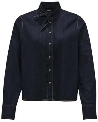 OPUS Damen Langarmbluse | Jeansbluse FARILLA Boxy Fit mit Abnehmbarer Schluppe Rinsed Blue, 44