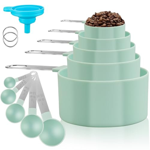 zeyedemo 11PCS Measuring Cups and Spoons Set Durable Stackable Measuring Cup and Spoon Set Plastic Measuring Cup and Spoon with Stainless Steel Handle for Baking Liquid and Solid