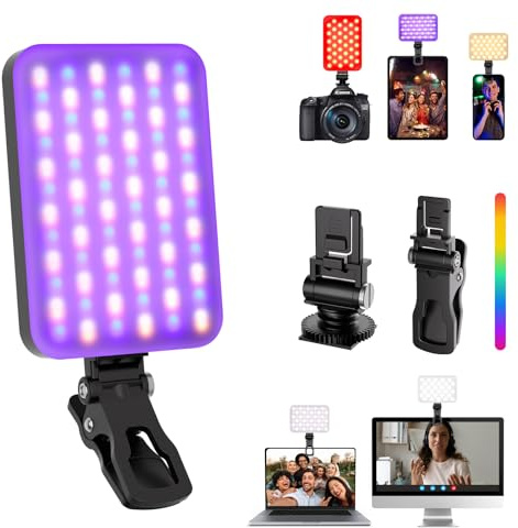 Selfie Light - BANSINE USB-Rechargeable RGB LED Phone Light - Portable Photo Light with 97+ CRI, 2500K-6500K Color Temperature for Video, Makeup, Live Streaming, and Photography