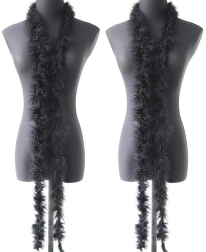 2Stück Federboa Schwarz - Party Fashion Unisex Einfarbige Federboa, Länge 2m, Feder-Schal, Kostüm, Karneval, Halloween, Konzert Accessoires (Schwarz)
