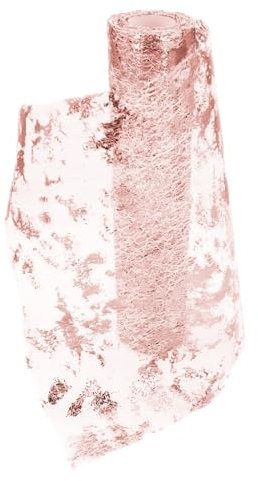 Chemin De Table Filet avec Feuille d'or Rose 28cmx10m, Chemin De Table Polyester,Ruban De Table Métallisé Décoration pour Fête,Célébrations,Anniversaire, Mariage, Noël, Fêtes De Bébé,DIY,etc.