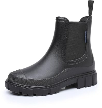 DRECAGE Wellies Boots Women Waterproof Short Chelsea Fashion Ladies Comfortable Rain Boots Outdoors Garden Walking