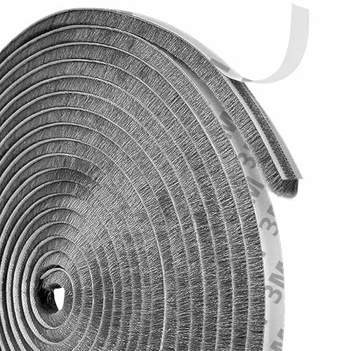 Jyvex Junta de cepillo de 14 m, autoadhesiva, 9 mm x 5 mm, tira de sellado para puerta, junta inferior con cepillo, caja de persiana, burlete para puertas