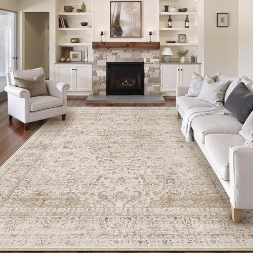 HUGEAR Beige Vintage Alfombra Salon Alfombras 200x300cm Antideslizante Lavables en Lavadora Grandes Carpet Habitacion Salón Pie de Cama Comedor Tapete Sala Pelo Corto Tapetes