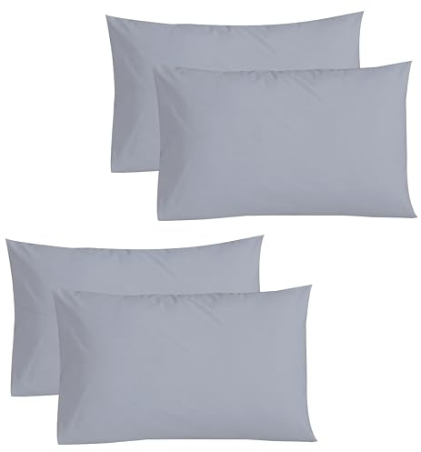 Funky Gadgets Pillow Cases 4 Pack Grey 200 Thread Count 100% Egyptian Cotton Pillowcases, Soft Breathable & Hypoallergenic Envelope Closure Pillow Covers (50 X 75+15cm)