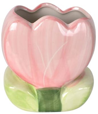 Disnace Seau à Pinceaux de Maquillage en Céramique, Organisateur Multifonction en Céramique avec Fleur de Tulipe, Organisateur de Bureau Multifonction pour Cosmétiques de Beauté (Rose)