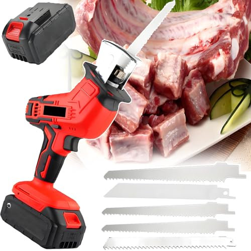 ErShangMao Sega Elettrica per Ossa Professionale Senza Fili con Batteria - Mini Sega da Macellaio con Lama A 5 Lame,Spessore di Taglio 10Cm (4Pollici) per Tagliare Carne,Ossa E Legno.Sega Alternativa