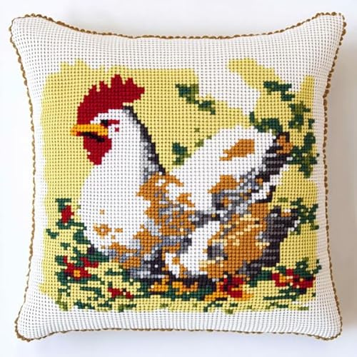 ANSIWEIGO Kit per cuscino a punto smirne, federa per cuscino fai da te all'uncinetto con tela prestampata, filato e gancio, kit per la creazione di tappeti per divano o decorazione per la casa (43 x