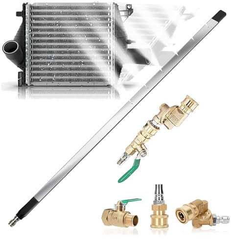 39 Inch Radiator Cleaning Wand, 4500 PSI Stainless Steel Radiator Cleaner Wand with Quick Connector, Dual Water & Air Blow Gun Adapter for Trucks, RVs, Heavy Equipment Pressure Washer