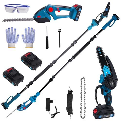 4 in 1 Motosega e Tagliasiepi Telescopico a Batteria, Compatibile con Makita 18V, Potatore Svettatoio Allungabile 2.5m con Tracolla, Motore in Rame Potente, 2 Batterie per Potatura Ulivi e Giardino