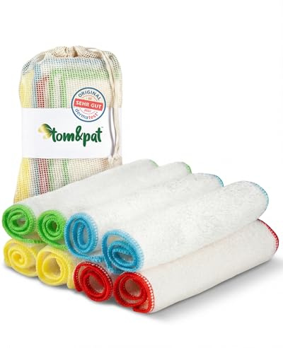 tom&pat® 8 Panni in bambù per la pulizia • senza microplastiche • 4 colori