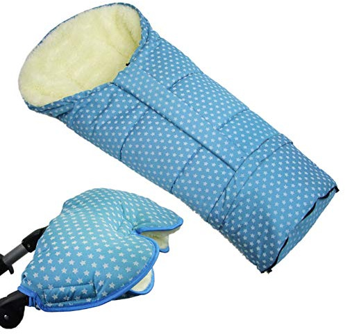 BAMBINIWELT KOMBI-ANGEBOT MUFF + vinterfotväska/MUMIE – av lammull för barnvagn, buggy, skjul – stjärna turkos