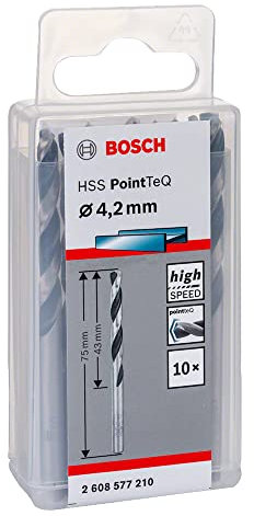 Bosch Professional 10 brocas helicoidales HSS PointTeQ (para metal, 4,2 x 43 x 75 mm, accesorio de taladro), Diámetro 4.2 mm