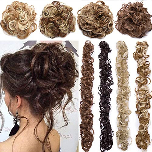 Bun Up Do Hair Piece Hair Ribbon Ponytail Extensions Wavy Curly Donut Hair Chignons Wig Dark Brown Hairpiece
