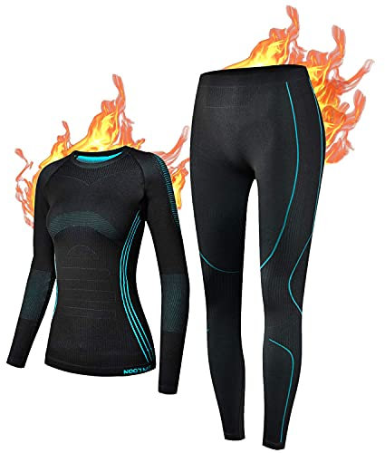 NOOYME Thermounterwäsche Damen Funktionsunterwäsche Damen Warm & Atmungsaktiv Funktionswäsche Damen Thermo Unterwäsche Dame Skiunterwäsche Damen, Schwarz-blau L