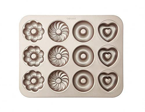 Ulalaza Moldes para rosquillas antiadherentes Molde para rosquillas de Acero al Carbono de 12 cavidades para Hornear Molde sin BPA Bandeja de láminas Horno Microondas Lavaplatos Congelador Seguro