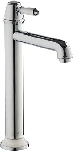 PaulGurkes Armatur für Aufsatzwaschbecken Nostalgie Retro Landhausstil Lang Einhandmischer weiß Keramik massives Messing hochwertig verchromt Waschschalenarmatur Vintage DVGW geprüfte Flexschläuche