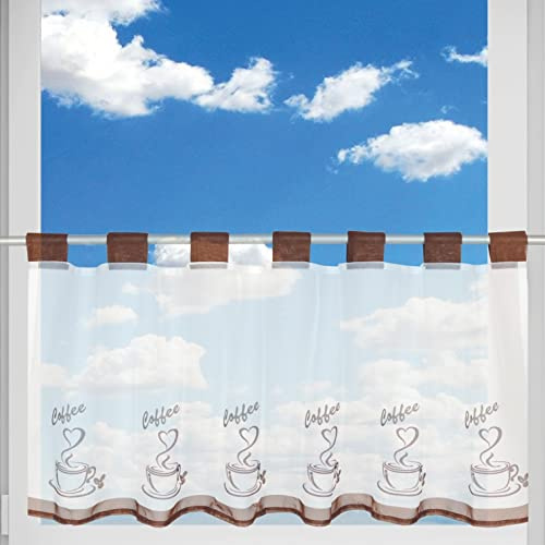 Bestlivings Bistrogardine (Coffee) mit Schlaufenaufhängung (45 x 120 cm), transparente Uni Scheibengardine, Vorhang, Kurzgardine, Voile Gardine