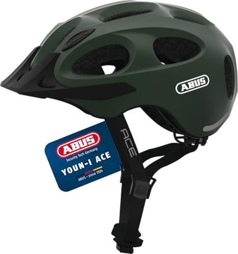 ABUS Stadthelm Youn-I ACE - mit integriertem LED-Rücklicht - Fahrradhelm für den Alltag - für Damen und Herren - Dunkelgrün Matt, Größe S