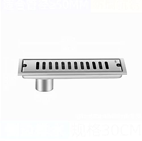 Siphon de Sol Rectangle en Acier Inox 20-100cm peut choisir Drain de Douche pour WC Drain de Plancher Anti-Odeur Cuisine Salle de Bain Grande Calibre Déchets Grille (30cm)