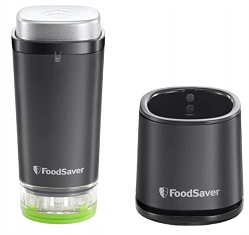 FoodSaver Envasadora al vacío de alimentos inalámbrica y portátil | con base de carga, 1 recipiente para conservar y marinar, y 5 bolsas con cremallera para contenidos frescos [VS1199X]