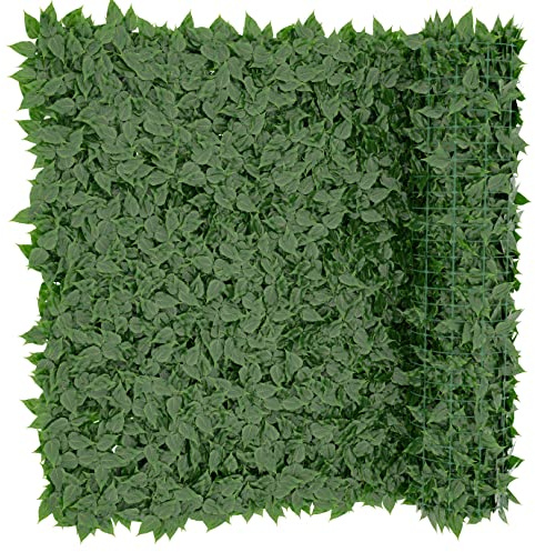 Siepe Finta Artificiale Ultra Coprente Anticaduta Rotolo Rete Frangivento Ornamentale Foglia Edera Sintetica Per Ringhiera Terrazzo Balcone Giardino Recinzione Verde Scuro (3 x 3 Mt)
