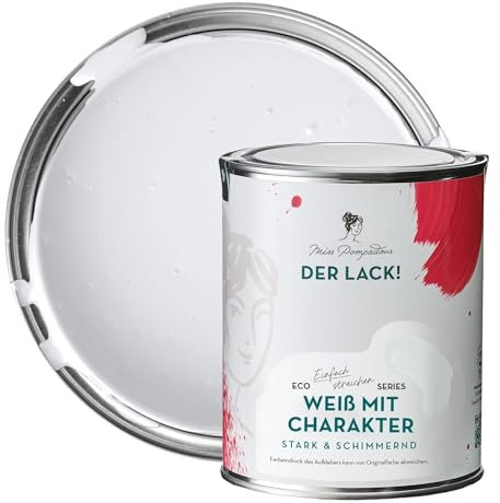 MissPompadour seidenmatte Holzfarbe Innen & Außen 1L Weiß mit Charakter, Möbelfarbe ohne Schleifen - Farbe für Holz, Metall, Kunststoff - Holzlack, Möbellack schnelltrocknend mit hoher Deckkraft