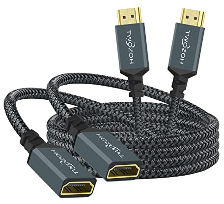 Twozoh HDMI Verlängerungskabel 1M 2 Stück, 4K HDMI Extension, Stecker auf Buchse Geflochtenes Nylon HDMI 2.0 Kabel Adapter Unterstützt 4K@60Hz 3D HDR