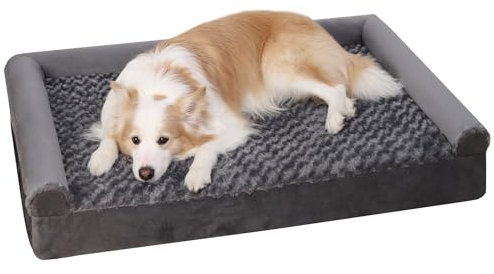 KSIIA Medium Dog Sofa Bed, Orthopedic Pet Bed with Removable Washable Cover, Waterproof, U-Shape Bolster, Grey 75x47x16cm