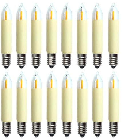 16 Stück LED Filament Kleinschaftkerze 14V 0,2W E10 für Schwibbogen mit 16 Brennstellen, Riffelkerze Ersatzlampe Lichterkette, Pyramide