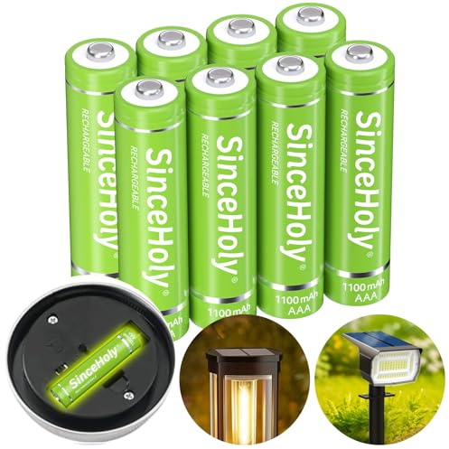 SINCEHOLY 8-Pack 1.2V Rechargeable AAA Batteries, 1100mAh NiMH Precharged Triple A Solar Batteries for Solar Lights and Household Devices, Up to 1200 Cycle