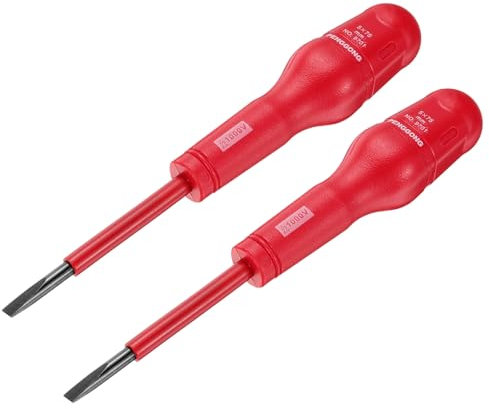 QUARKZMAN 2pcs 1000v Destornillador Eléctrico Aislado Magnético Ranurado 5mm x 75mm CR-V Electricistas Destornilladores de Cabeza Plana, Rojo