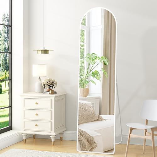 Gewölbter Ganzkörperspiegel 40 x 150 cm Bogen Ganzkörperspiegel eingefasst im edlen weiß Aluminium Rahmen Verzerrungsfrei Groß Wandspiegel zum Stehen, Anlehnen oder Hängen, für Schlafzimmer, Bad