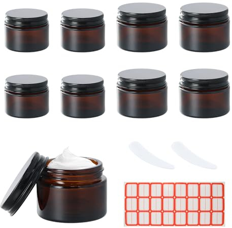 8 Pcs Pots Verre Ambre, Pots de Crème Vides Rechargeables, Contenant Cosmetique Vide avec Couvercle et Cuillères, Pot de Voyage pour Crèmes Lotions Huiles Essentielles et Protection UV (20mlx4+30mlx4)