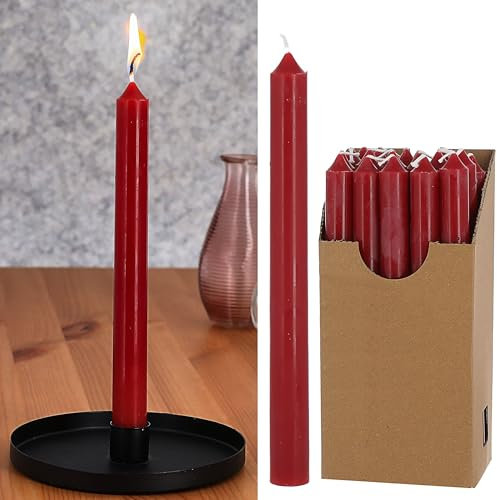 Cepewa Lot de 20 bougies à tige - 2 x 25 cm - Paraffine rouge vin - Bougie en cire véritable - Bougie décorative brillante (1 lot de 20)