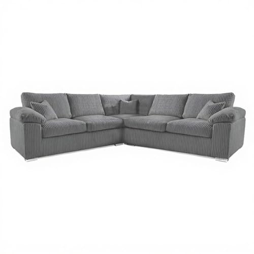 Dual Arm Settee - Corner Sofa with Removable Cushion Armrest - Modern Upholstered L Shape Sectional Sofa - Chrome Feet Luxurious Sofa Seater for Living Room Lounge Christmas Decor (Grey - High Back)